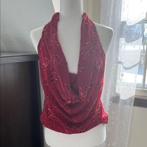 Princess Polly Red Beaded Halter Top